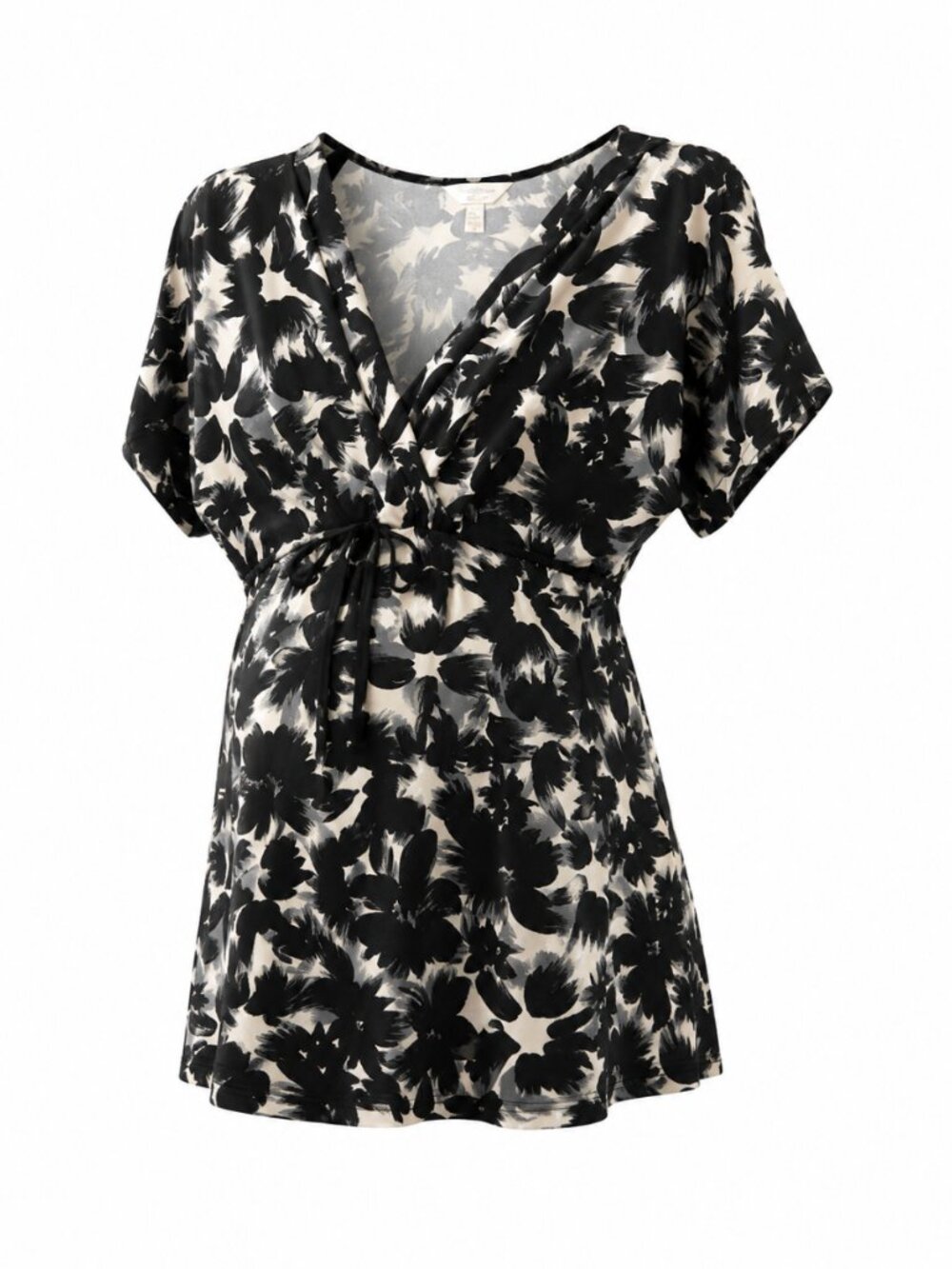 Three Seasons Maternity Black White Floral Faux Wrap Dress Size S